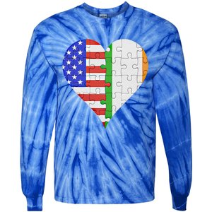 American Irish Flag Heart Meaningful Gift Tie-Dye Long Sleeve Shirt