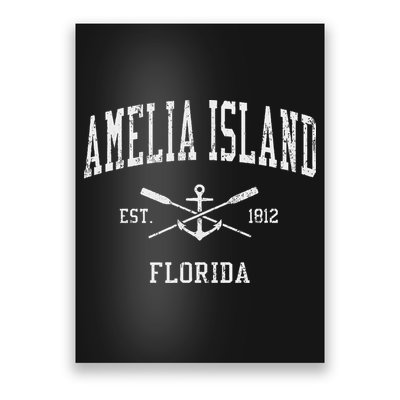 Amelia Island Fl Vintage Crossed Oars & Boat Anchor Sports Poster