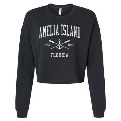 Amelia Island Fl Vintage Crossed Oars & Boat Anchor Sports Cropped Pullover Crew