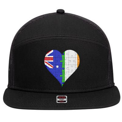 Australian Irish Flag Heart Gift 7 Panel Mesh Trucker Snapback Hat