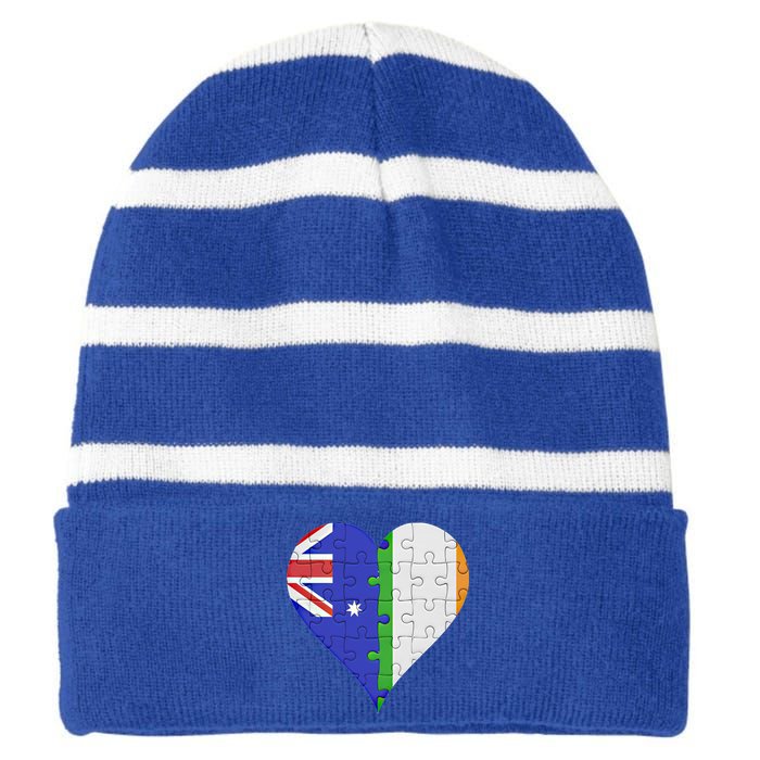 Australian Irish Flag Heart Gift Striped Beanie with Solid Band