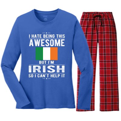 Awesome Irish Flag Ireland Irish Roots Cute Gift Women's Long Sleeve Flannel Pajama Set 