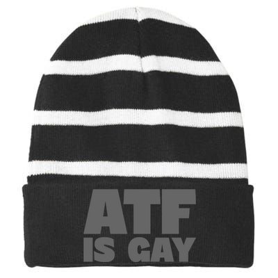 Atf Is Gay Human Rights Equality Pride Greystyle Front And Back Striped Beanie with Solid Band