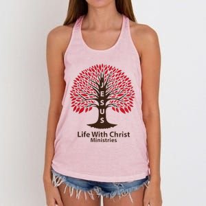 All In Glitch Design Jesus Life With Christ Ministries Women's Knotted Racerback Tank