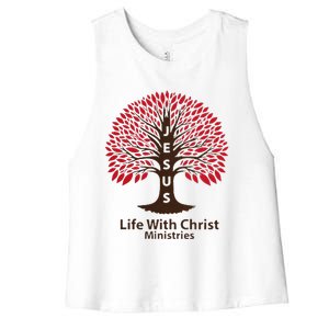 All In Glitch Design Jesus Life With Christ Ministries Women's Racerback Cropped Tank