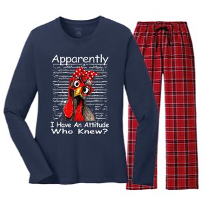 Apparently I Have An Attitude Who Knew Funny Chicken Retro Women's Long Sleeve Flannel Pajama Set 