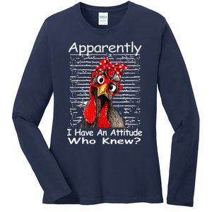 Apparently I Have An Attitude Who Knew Funny Chicken Retro Ladies Long Sleeve Shirt