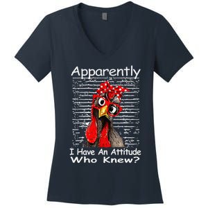 Apparently I Have An Attitude Who Knew Funny Chicken Retro Women's V-Neck T-Shirt