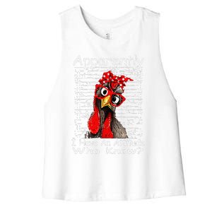 Apparently I Have An Attitude Who Knew Funny Chicken Retro Women's Racerback Cropped Tank