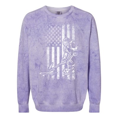 American Ice Hockey Player Grunge Usa Vintage Flag Gift Colorblast Crewneck Sweatshirt