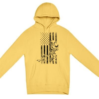 American Ice Hockey Player Grunge Usa Vintage Flag Gift Premium Pullover Hoodie