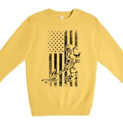 American Ice Hockey Player Grunge Usa Vintage Flag Gift Premium Crewneck Sweatshirt