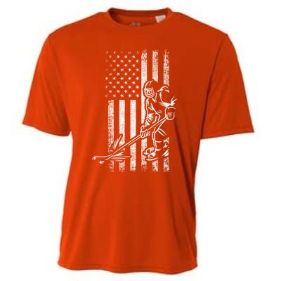 American Ice Hockey Player Grunge Usa Vintage Flag Gift Cooling Performance Crew T-Shirt