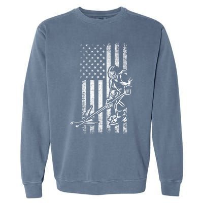 American Ice Hockey Player Grunge Usa Vintage Flag Gift Garment-Dyed Sweatshirt