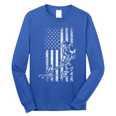 American Ice Hockey Player Grunge Usa Vintage Flag Gift Long Sleeve Shirt