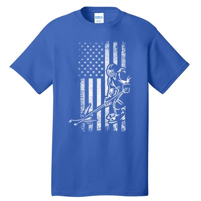 American Ice Hockey Player Grunge Usa Vintage Flag Gift Tall T-Shirt