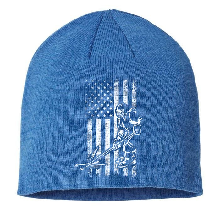 American Ice Hockey Player Grunge Usa Vintage Flag Gift Sustainable Beanie