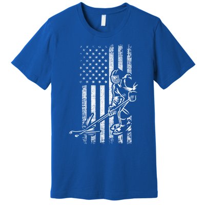 American Ice Hockey Player Grunge Usa Vintage Flag Gift Premium T-Shirt