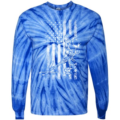 American Ice Hockey Player Grunge Usa Vintage Flag Gift Tie-Dye Long Sleeve Shirt