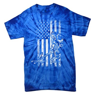 American Ice Hockey Player Grunge Usa Vintage Flag Gift Tie-Dye T-Shirt