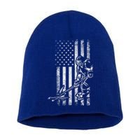 American Ice Hockey Player Grunge Usa Vintage Flag Gift Short Acrylic Beanie