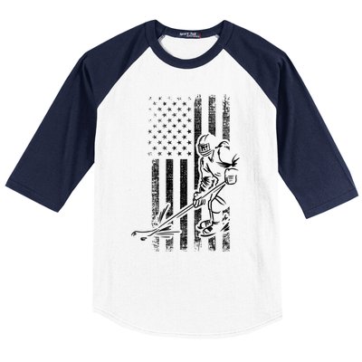 American Ice Hockey Player Grunge Usa Vintage Flag Gift Baseball Sleeve Shirt