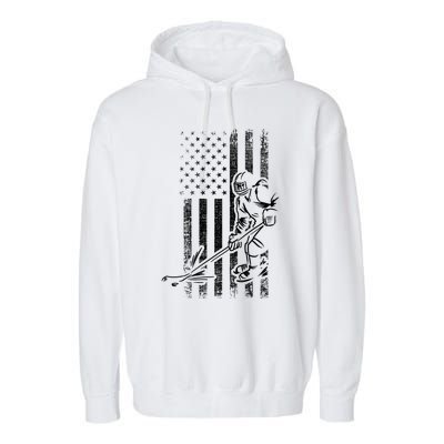 American Ice Hockey Player Grunge Usa Vintage Flag Gift Garment-Dyed Fleece Hoodie