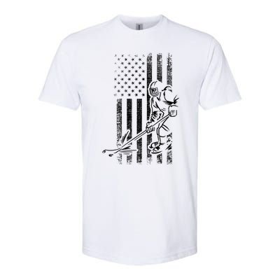 American Ice Hockey Player Grunge Usa Vintage Flag Gift Softstyle CVC T-Shirt