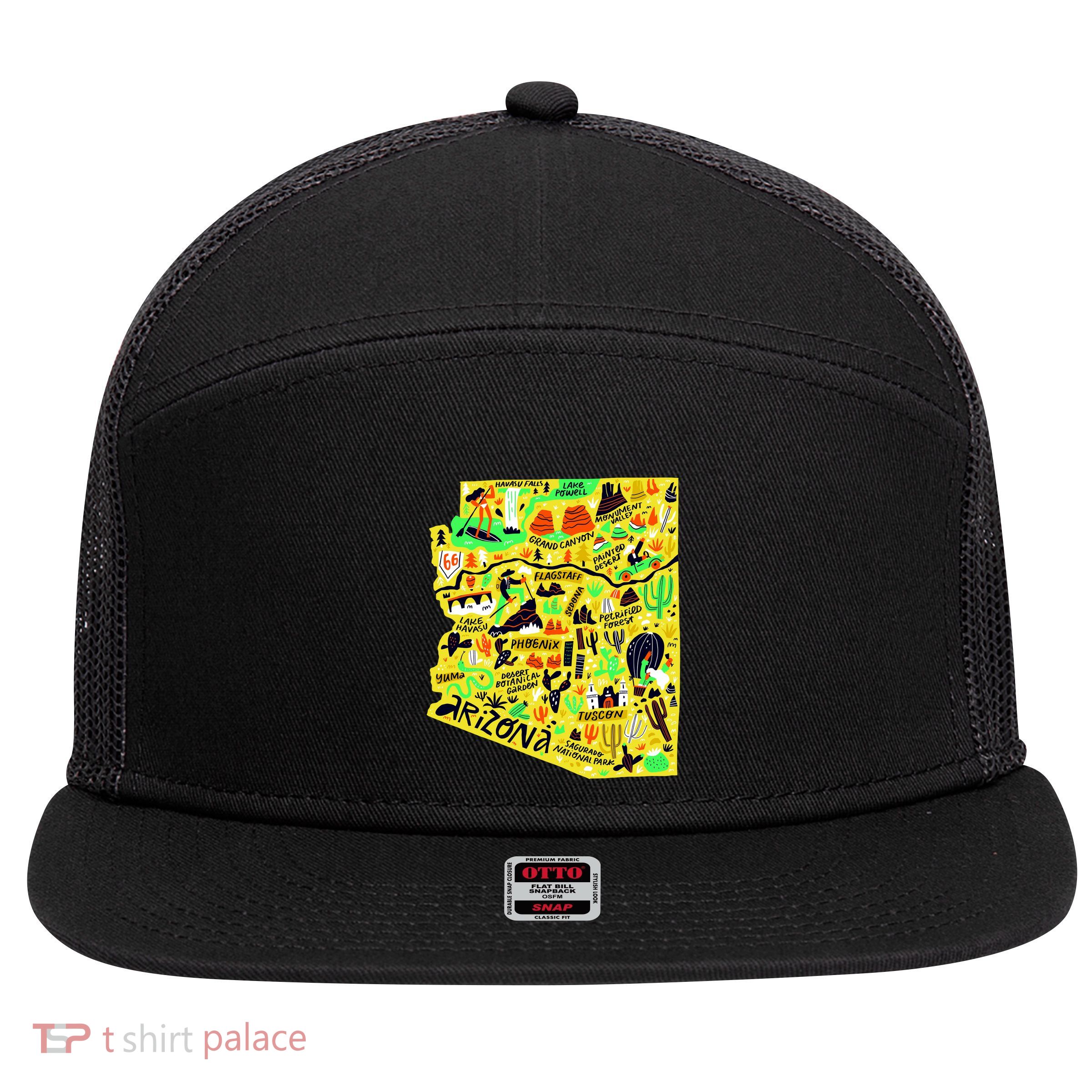 Arizona Infographic Hand Drawn Map 7 Panel Mesh Trucker Snapback Hat