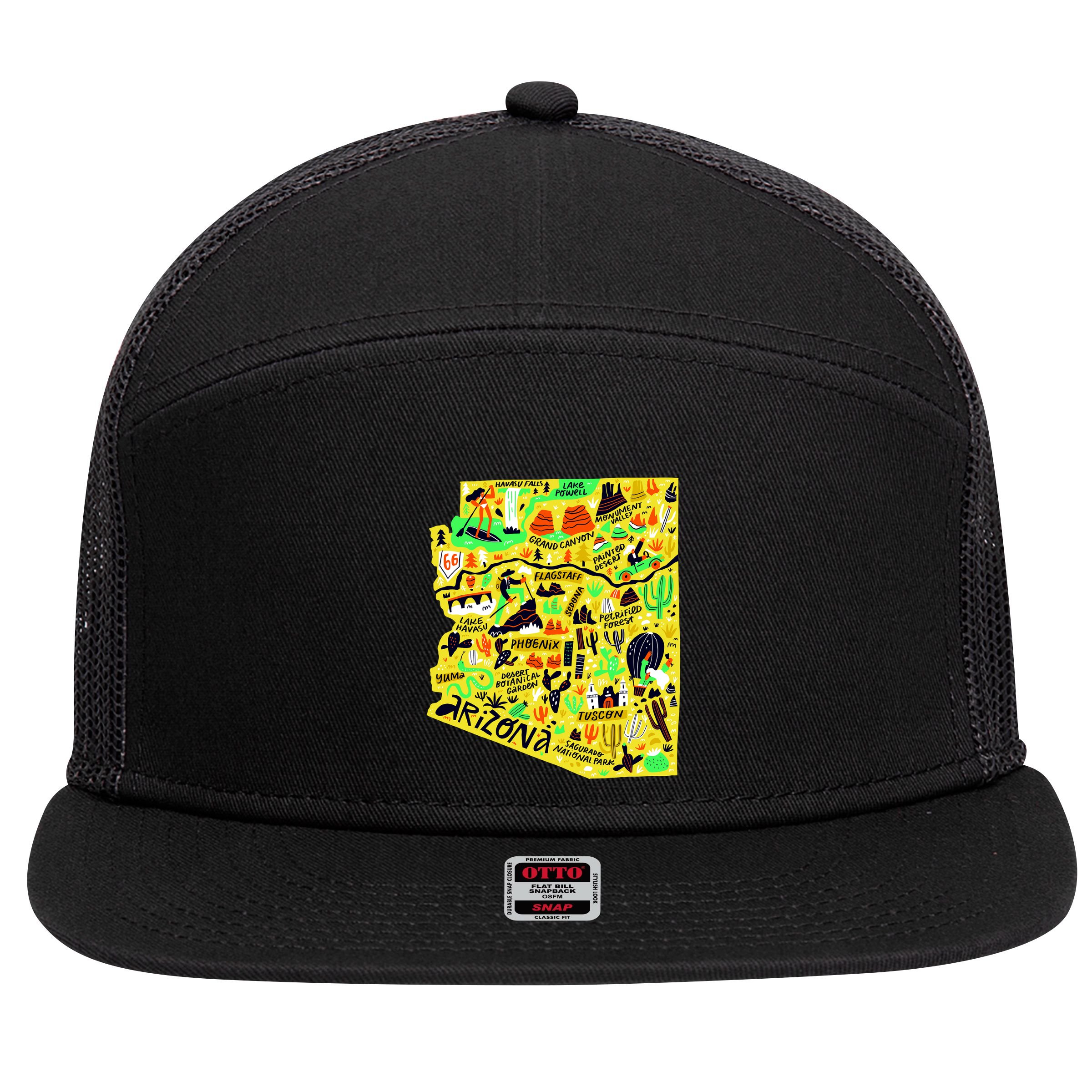 Arizona Infographic Hand Drawn Map 7 Panel Mesh Trucker Snapback Hat