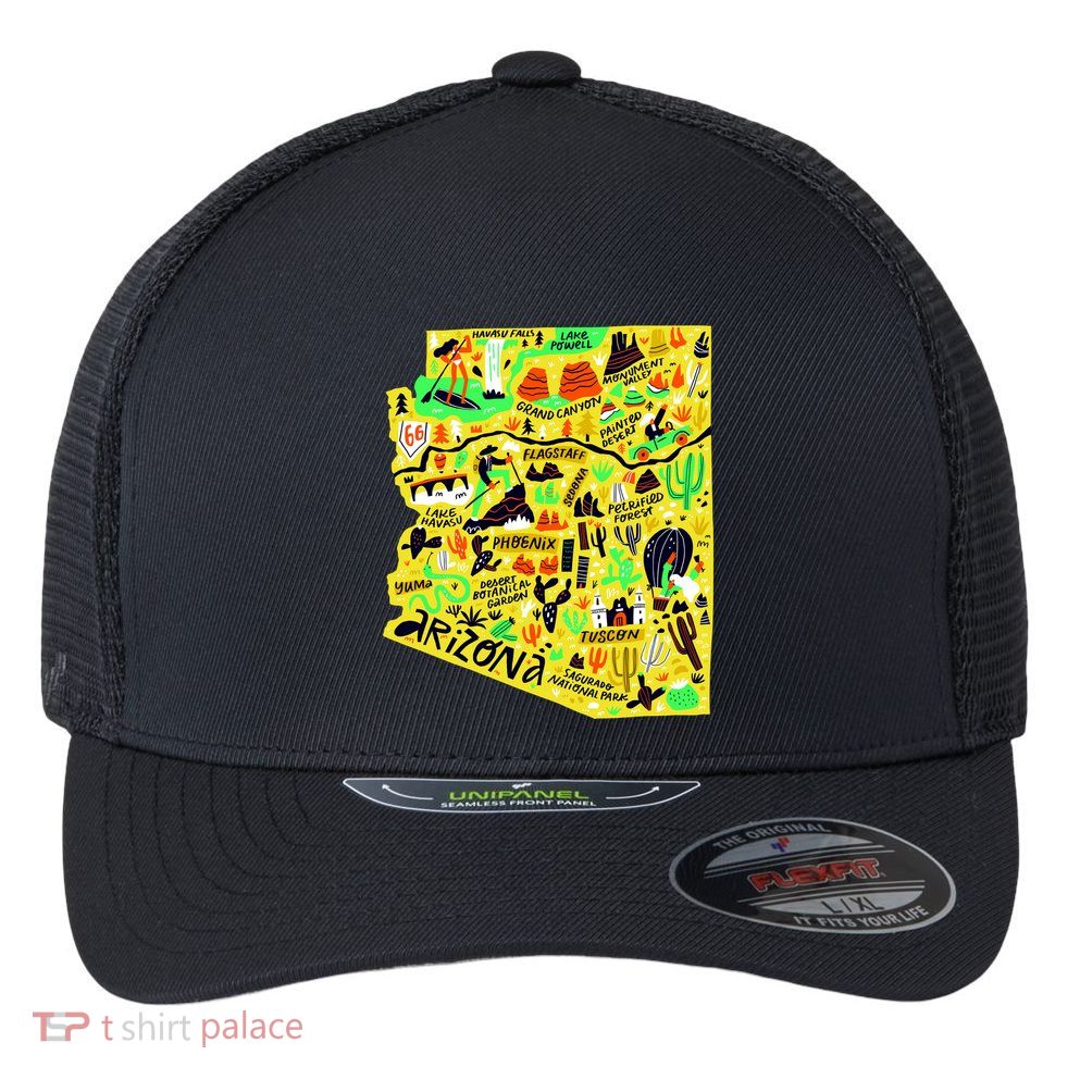 Arizona Infographic Hand Drawn Map Flexfit Unipanel Trucker Cap