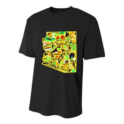 Arizona Infographic Hand Drawn Map Youth Performance Sprint T-Shirt