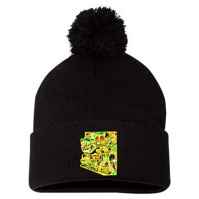 Arizona Infographic Hand Drawn Map Pom Pom 12in Knit Beanie