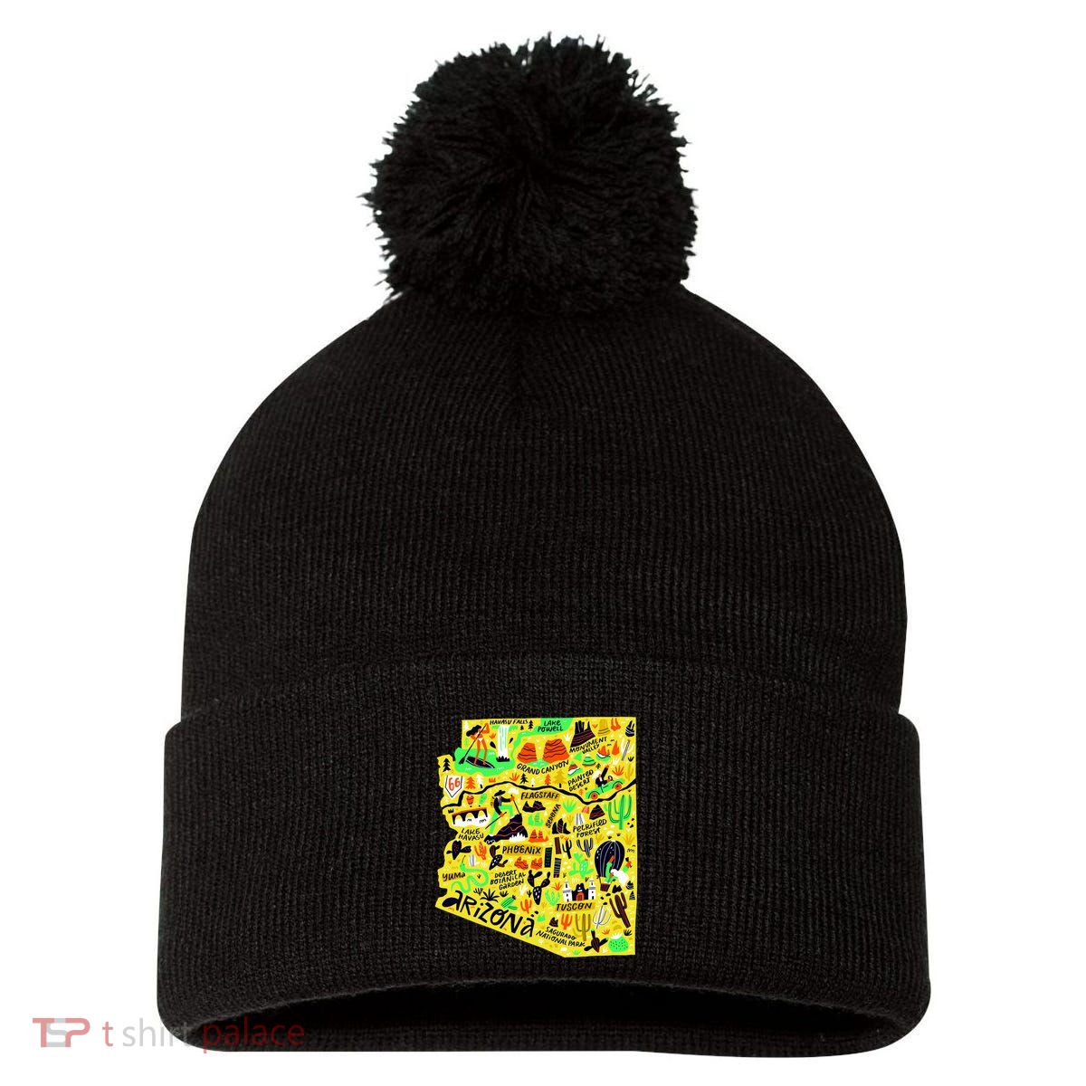 Arizona Infographic Hand Drawn Map Pom Pom 12in Knit Beanie