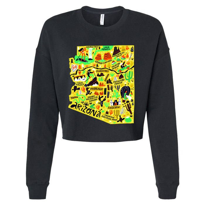 Arizona Infographic Hand Drawn Map Cropped Pullover Crew