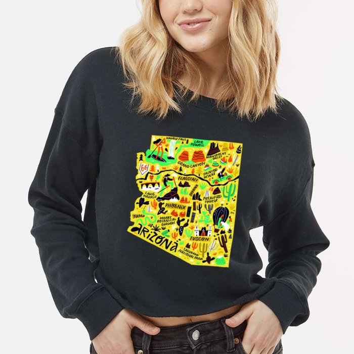 Arizona Infographic Hand Drawn Map Cropped Pullover Crew