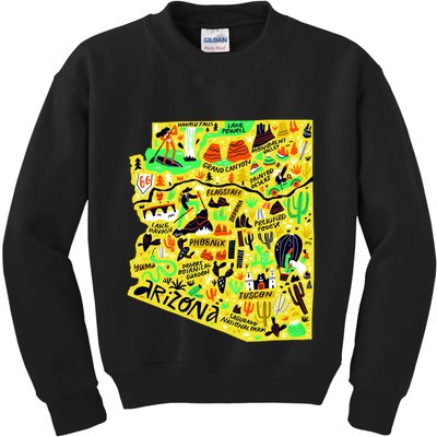 Arizona Infographic Hand Drawn Map Kids Sweatshirt