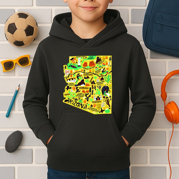 Arizona Infographic Hand Drawn Map Kids Hoodie