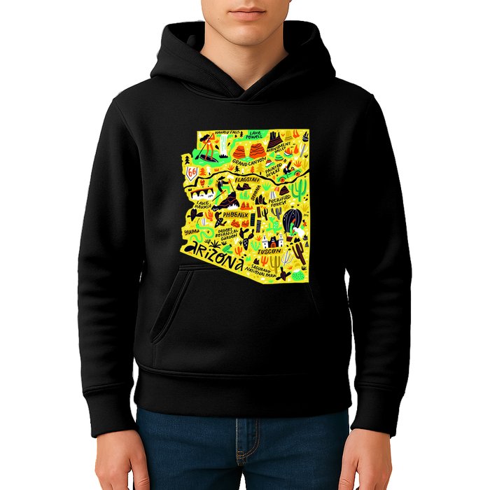 Arizona Infographic Hand Drawn Map Kids Hoodie