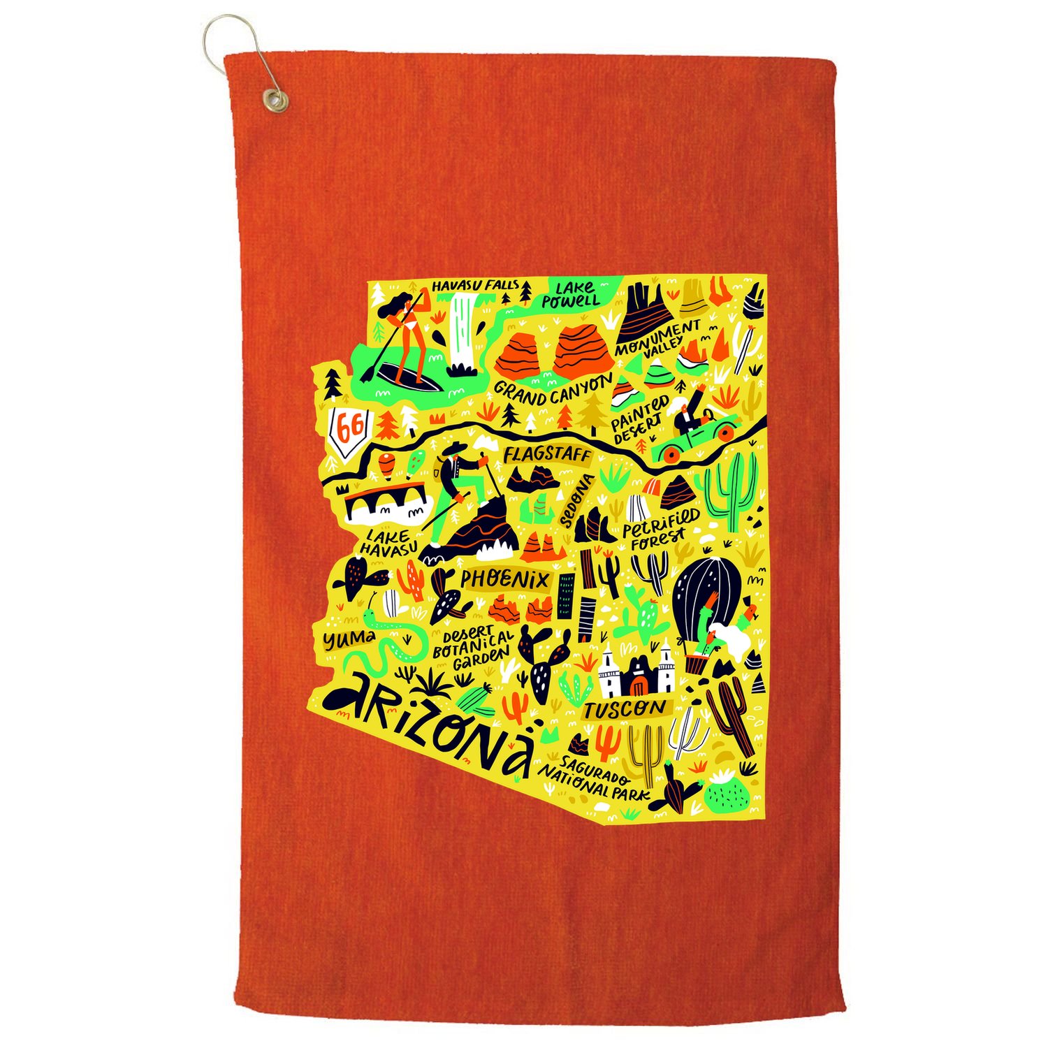Arizona Infographic Hand Drawn Map Golf Towel