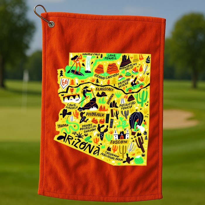 Arizona Infographic Hand Drawn Map Golf Towel