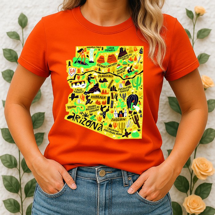 Arizona Infographic Hand Drawn Map Womens T-Shirt