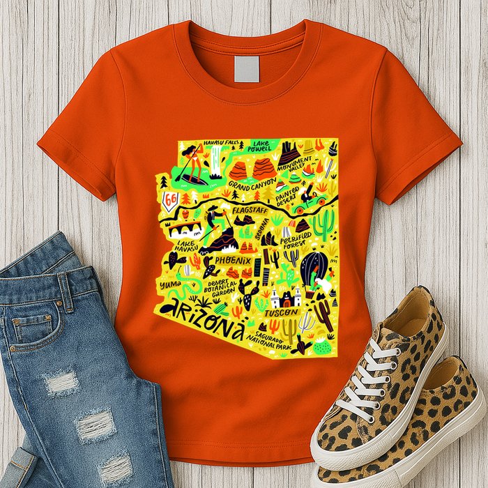 Arizona Infographic Hand Drawn Map Womens T-Shirt