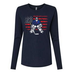 American Ice Hockey Athlete Winter Sport Goalkeeper Womens Cotton Relaxed Long Sleeve T-Shirt