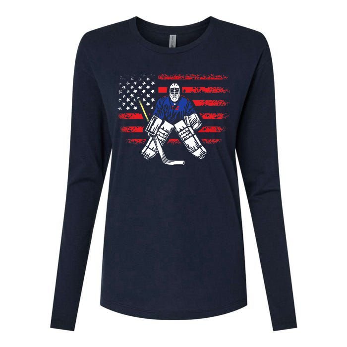 American Ice Hockey Athlete Winter Sport Goalkeeper Womens Cotton Relaxed Long Sleeve T-Shirt