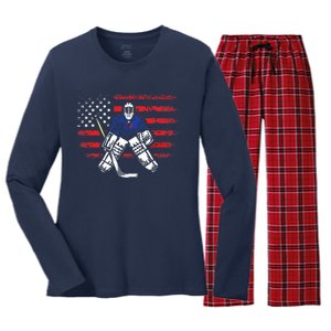 American Ice Hockey Athlete Winter Sport Goalkeeper Women's Long Sleeve Flannel Pajama Set 