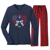 American Ice Hockey Athlete Winter Sport Goalkeeper Women's Long Sleeve Flannel Pajama Set 