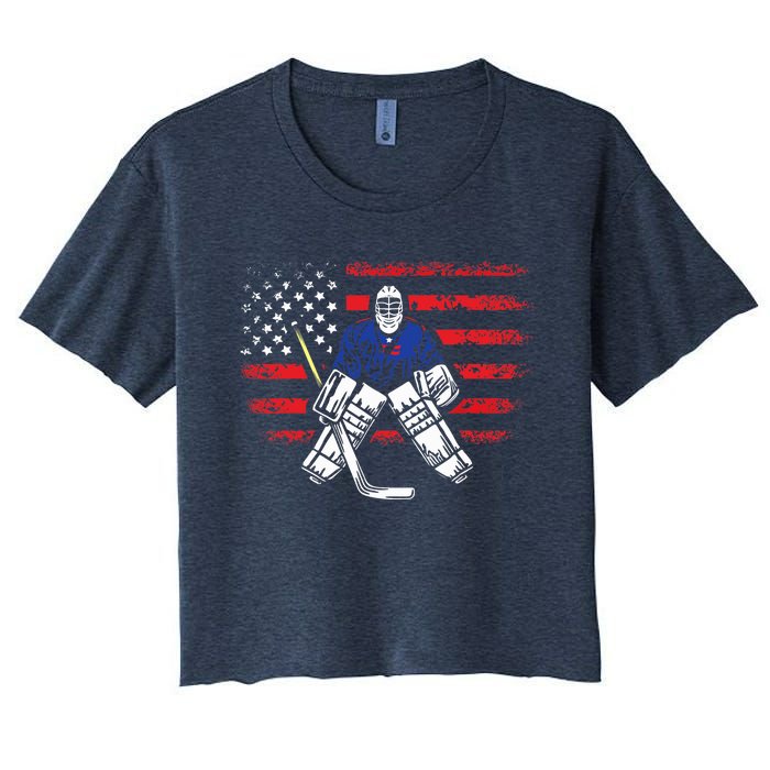 American Ice Hockey Athlete Winter Sport Goalkeeper Women's Crop Top Tee