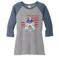 American Ice Hockey Athlete Winter Sport Goalkeeper Women's Tri-Blend 3/4-Sleeve Raglan Shirt