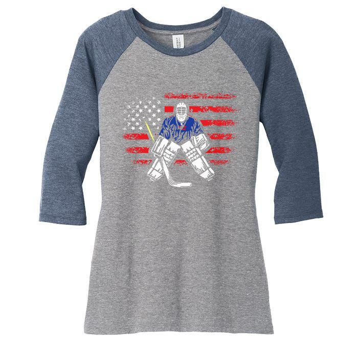 American Ice Hockey Athlete Winter Sport Goalkeeper Women's Tri-Blend 3/4-Sleeve Raglan Shirt